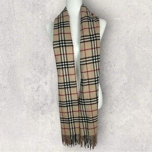 Plaid Rectangular Scarf Preppy Tan Black Brown Fringe 15" x 70" Academia Minimal